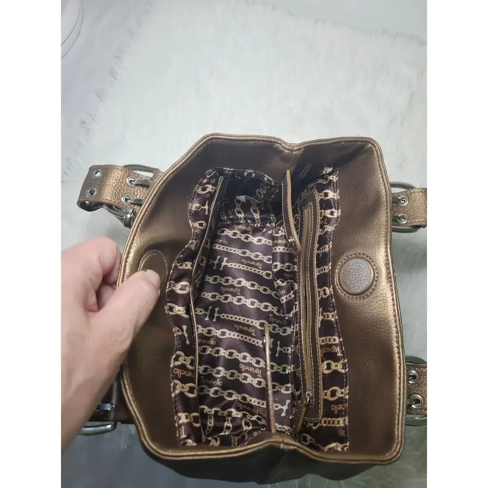 Tignanello Leather Buckle Shoulder Bag Bronze Metallic Y2K Contemporary